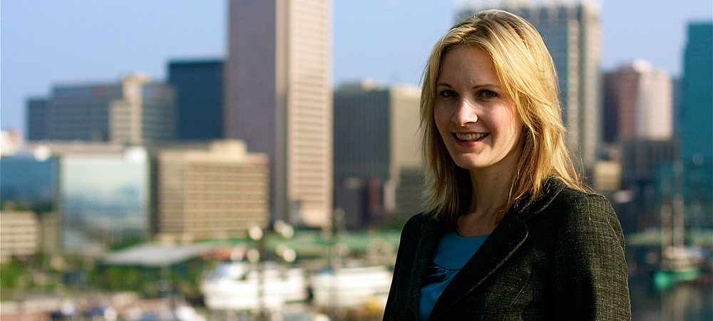 Attorney Jennifer L. Stair stands atop Federal Hill in Baltimore, Maryland.