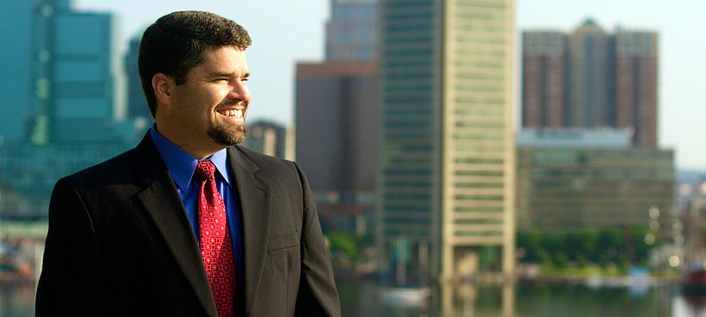 Attorney Gabriel A. Terrasa stands atop Federal Hill in Baltimore, Maryland.